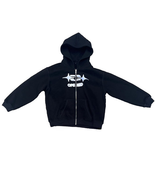BLACK ZIP-UP HOODIE